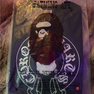 Bape Black Tee with White Ape Head Graphic